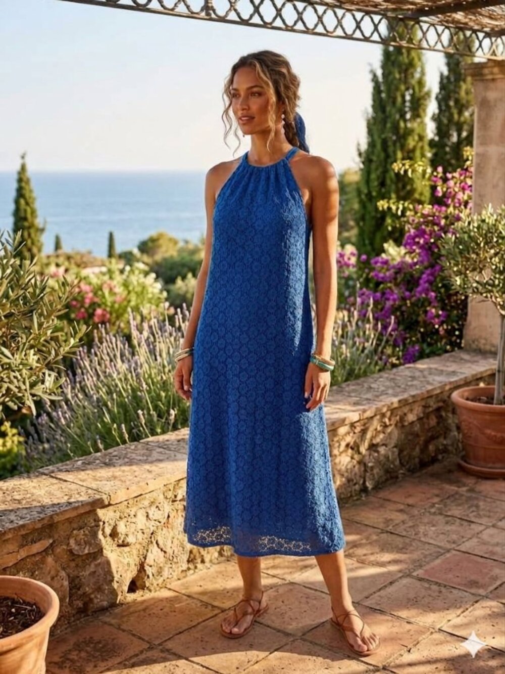 A New Day Women's Crochet Sleeveless Halter Midi Dress